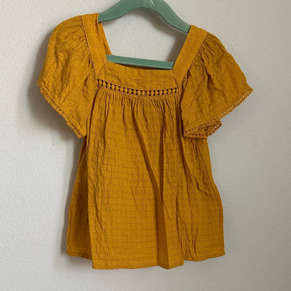Cat & Jack Mustard Yellow Square-Neck Puff Sleeve Top